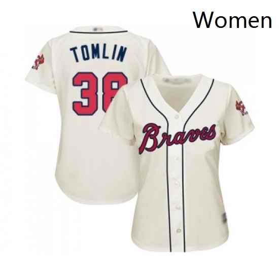 Womens Atlanta Braves 38 Josh Tomlin Replica Cream Alternate 2 Cool Base Baseball Jersey
